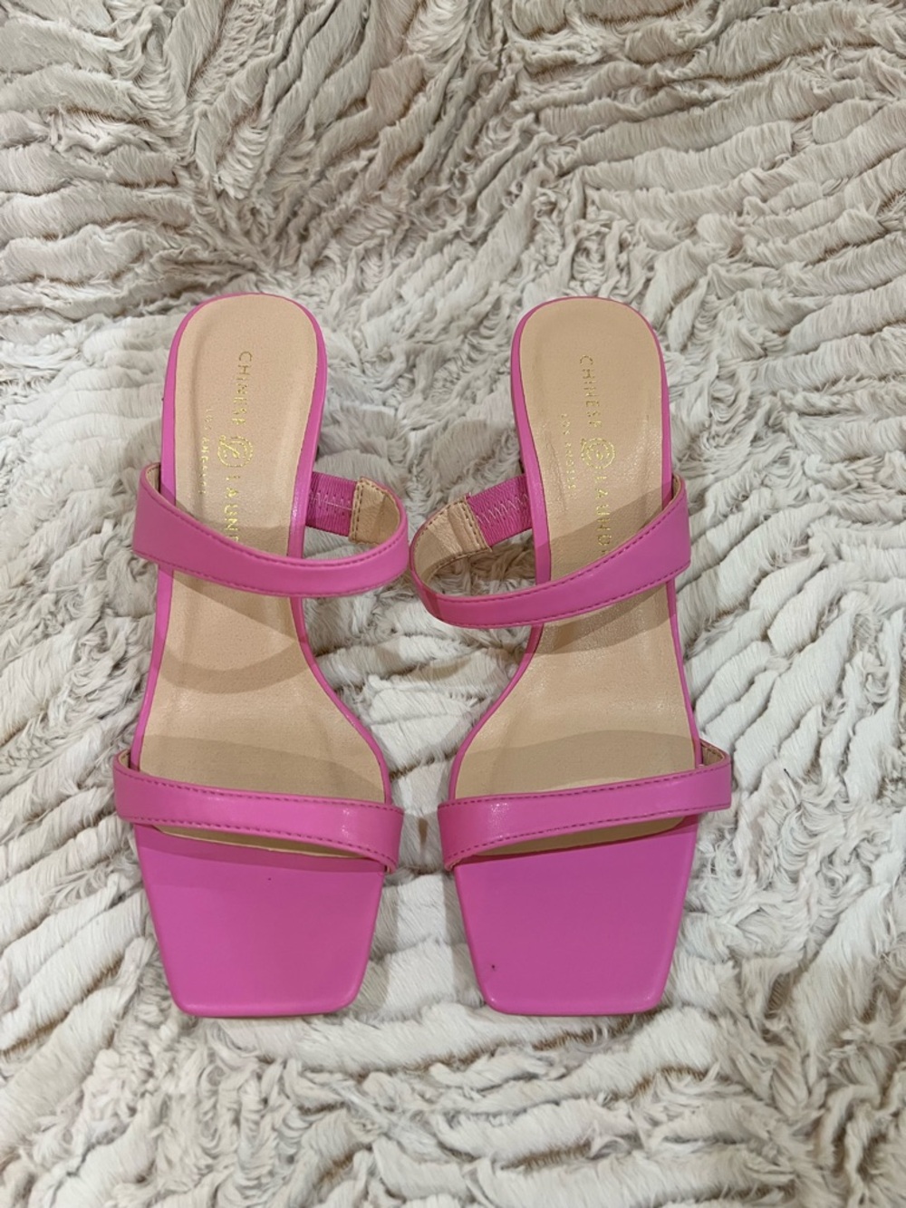 Chinese Laundry Hot Pink Double-Strap Square-Toe Mules